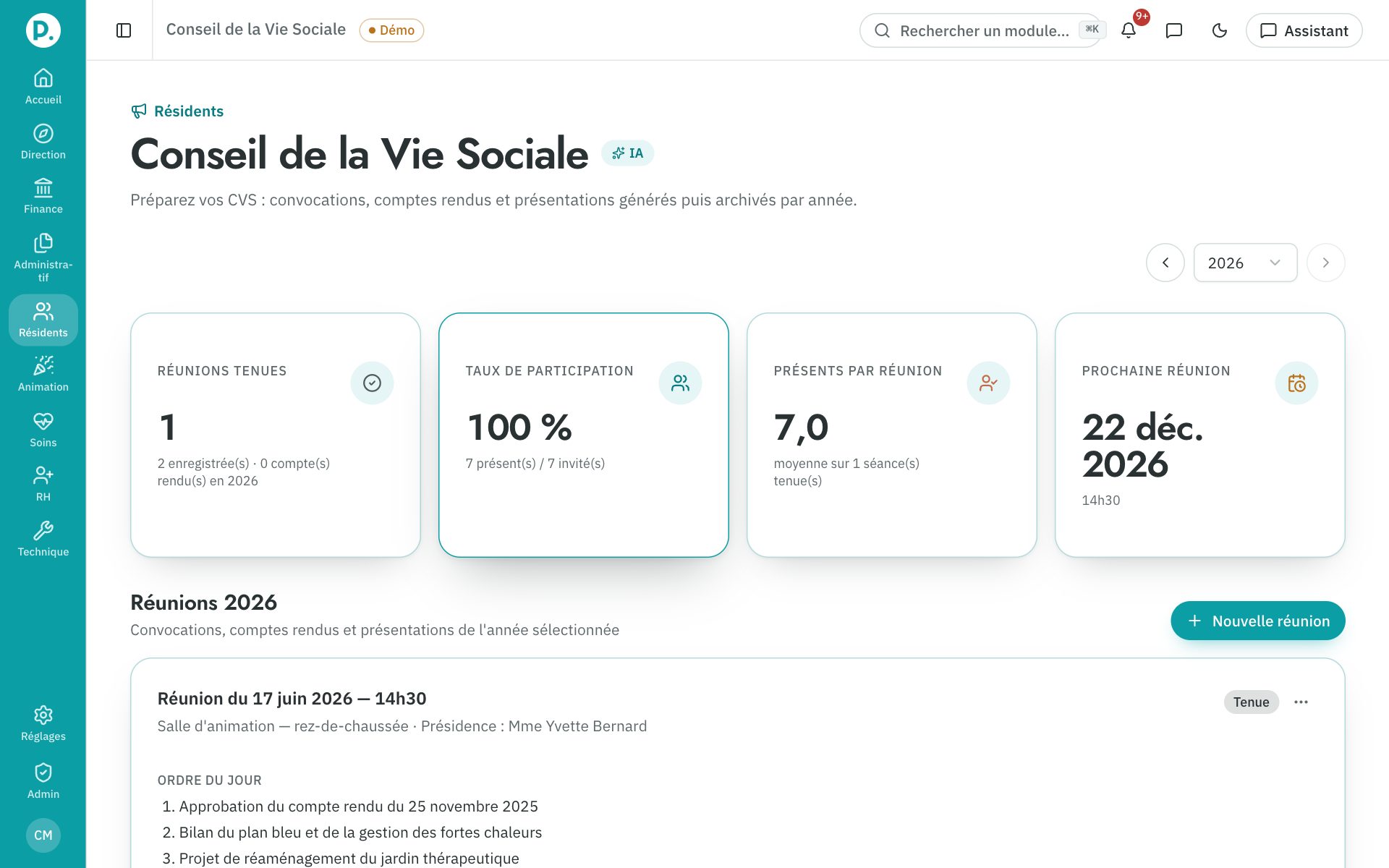 Écran Conseil de la Vie Sociale de ProgiSeniors
